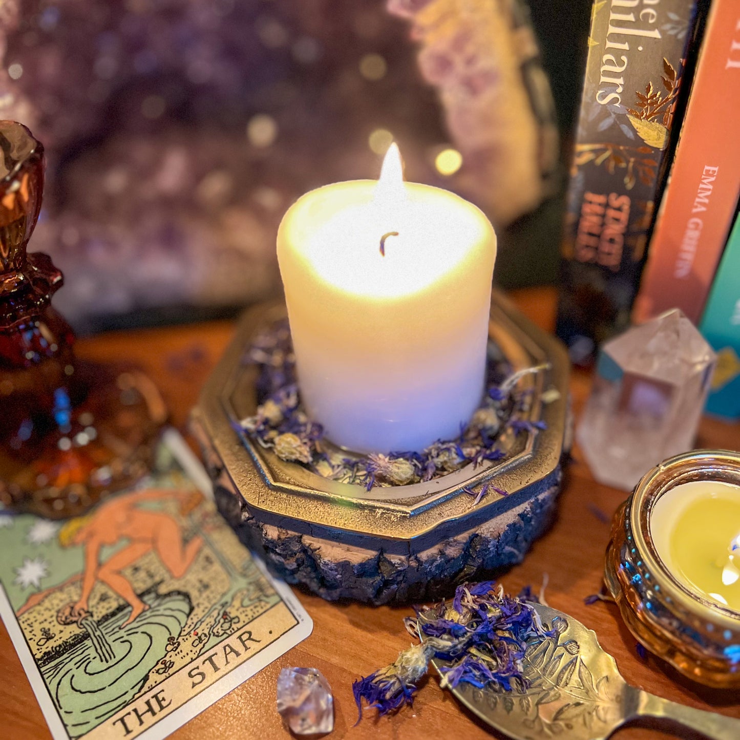 Octagonal Brass Offering Plate Candle Holder