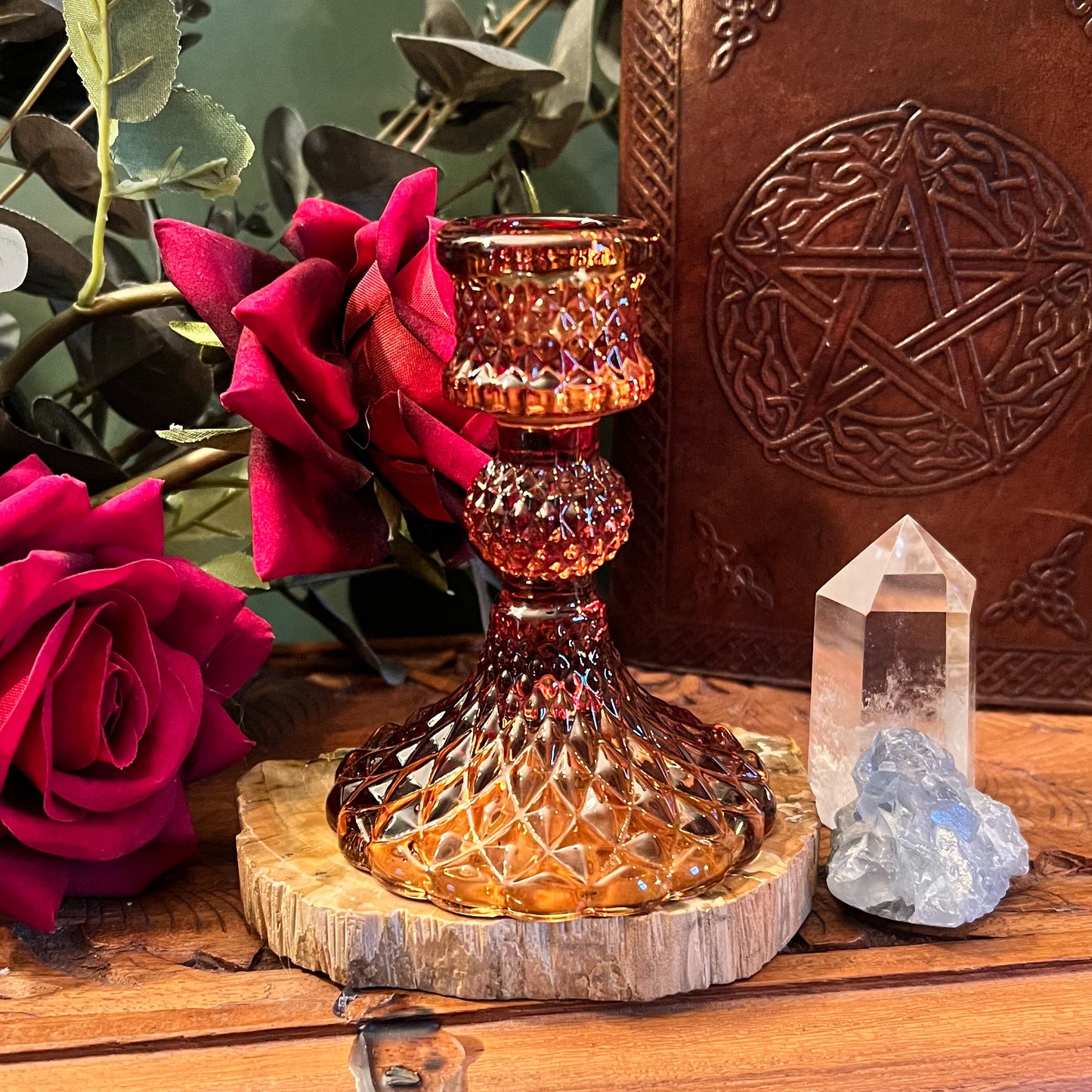 Amber Glass Candle Holder
