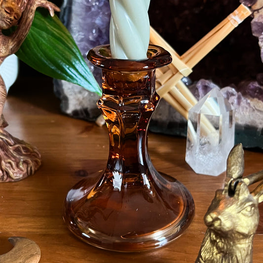 Amber Glass Candle Holder