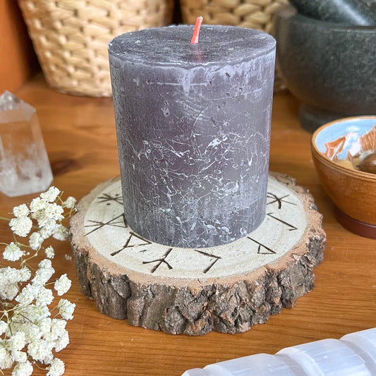 Black Candle & Rune Candle Holder