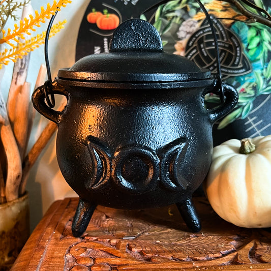 Large Cast Iron Cauldron with Triple Moon