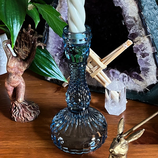 Tall Blue Glass Candle Holder