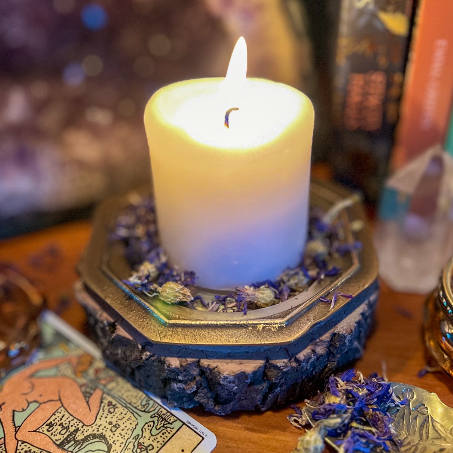 Octagonal Brass Offering Plate Candle Holder