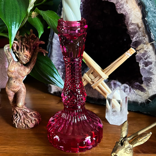 Tall Pink Glass Candle Holder