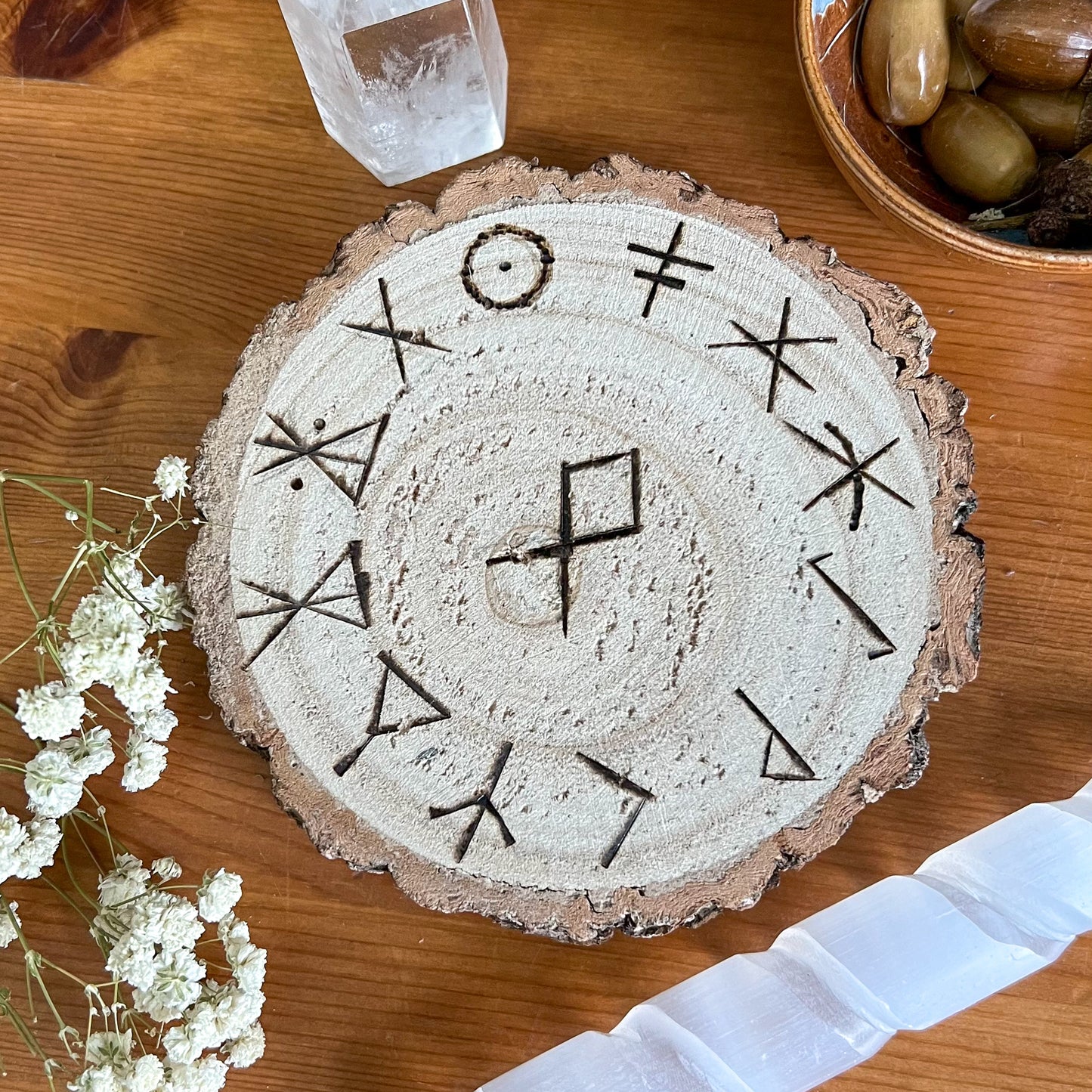 White Candle & Rune Candle Holder