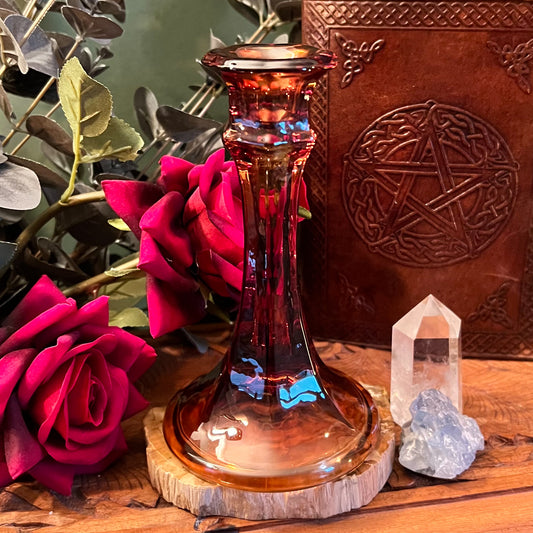 Tall Amber Glass Candle Holder