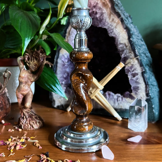 Vintage Carved Wood Candlestick